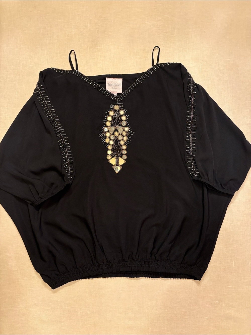 Romeo & Juliet Couture Black Embellished Cold-Shoulder Top